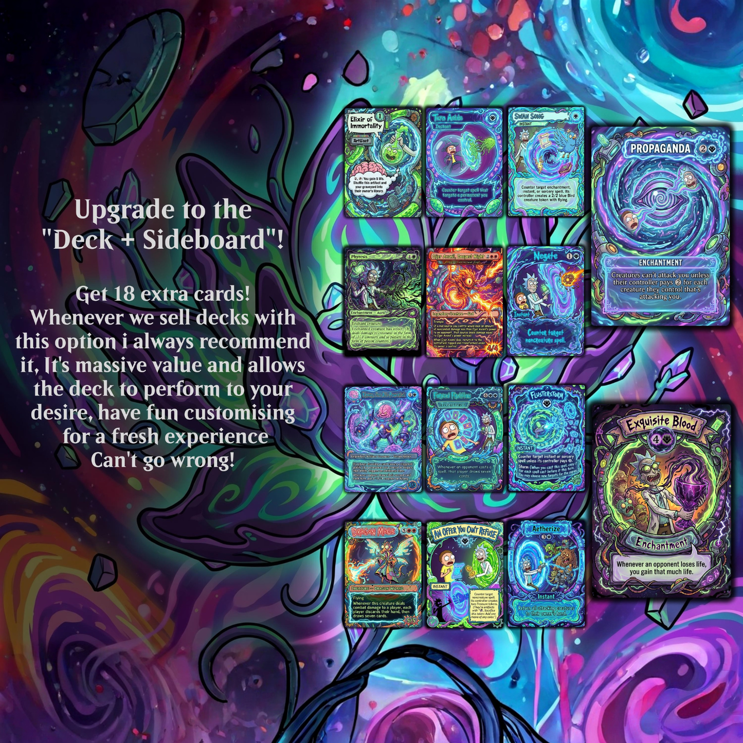 Rick and Morty Theme / Nekusar, the Mindrazer Commander Deck / Premium Paper Proxy Deck / 100 cards + tokens / Wheel Control Theme Bracket 4 EDH Magic Deck