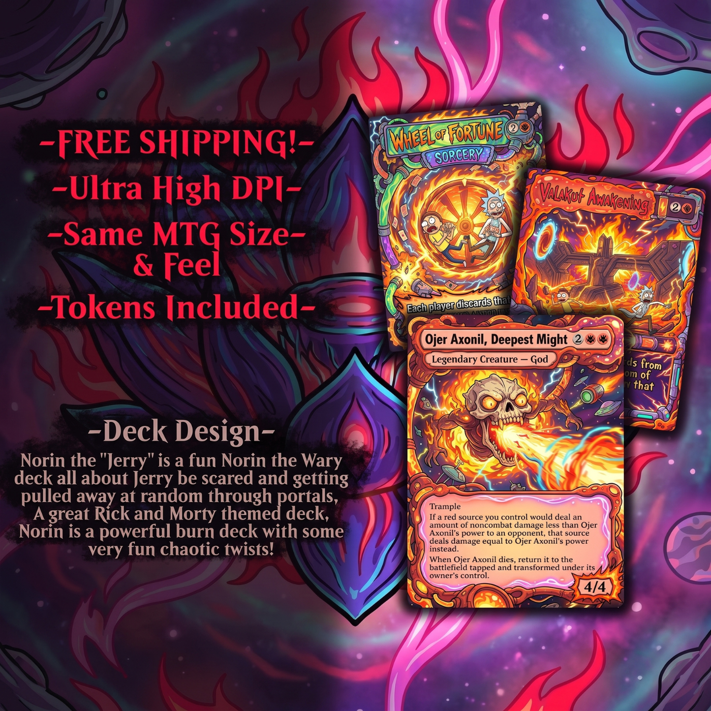 Rick and Morty Theme / Nekusar, the Mindrazer Commander Deck / Premium Paper Proxy Deck / 120 cards + tokens / Wheel Control Theme Bracket 4 EDH Magic Deck
