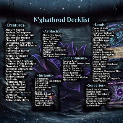 Horror Tribal Theme / Captain N'ghathrod Commander Deck / Premium Paper Proxy Deck / 110 cards + tokens / Horror Mill Theme Bracket 4 EDH Magic Deck