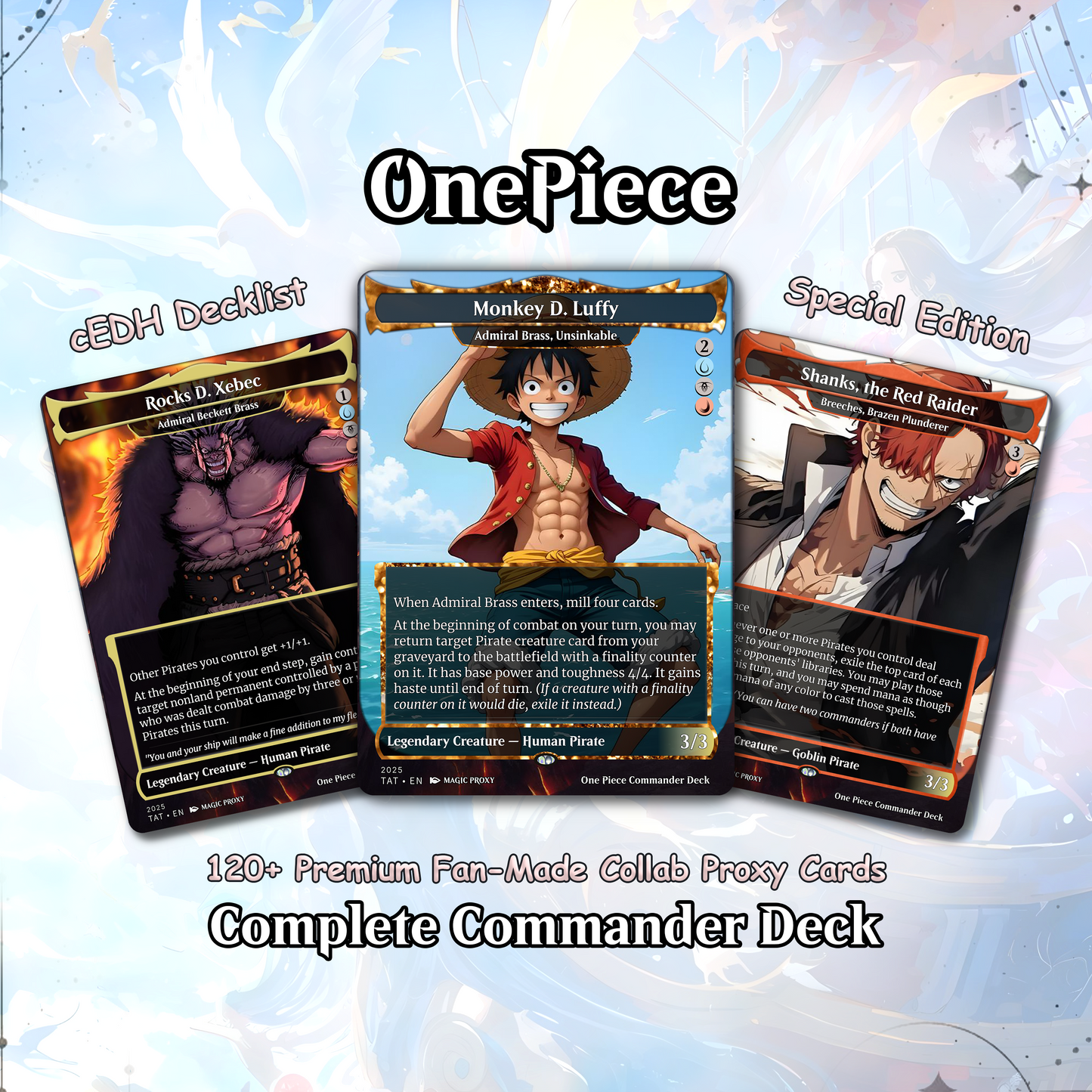 Complete Anime Pirate Tribal Deck, Custom Gift EDH Deck, Custom A.n.i.m.e O.P Pirate Deck, Treasure Tokens, A.d.m.i.r.a.l B.r.a.s.s Unsinkable