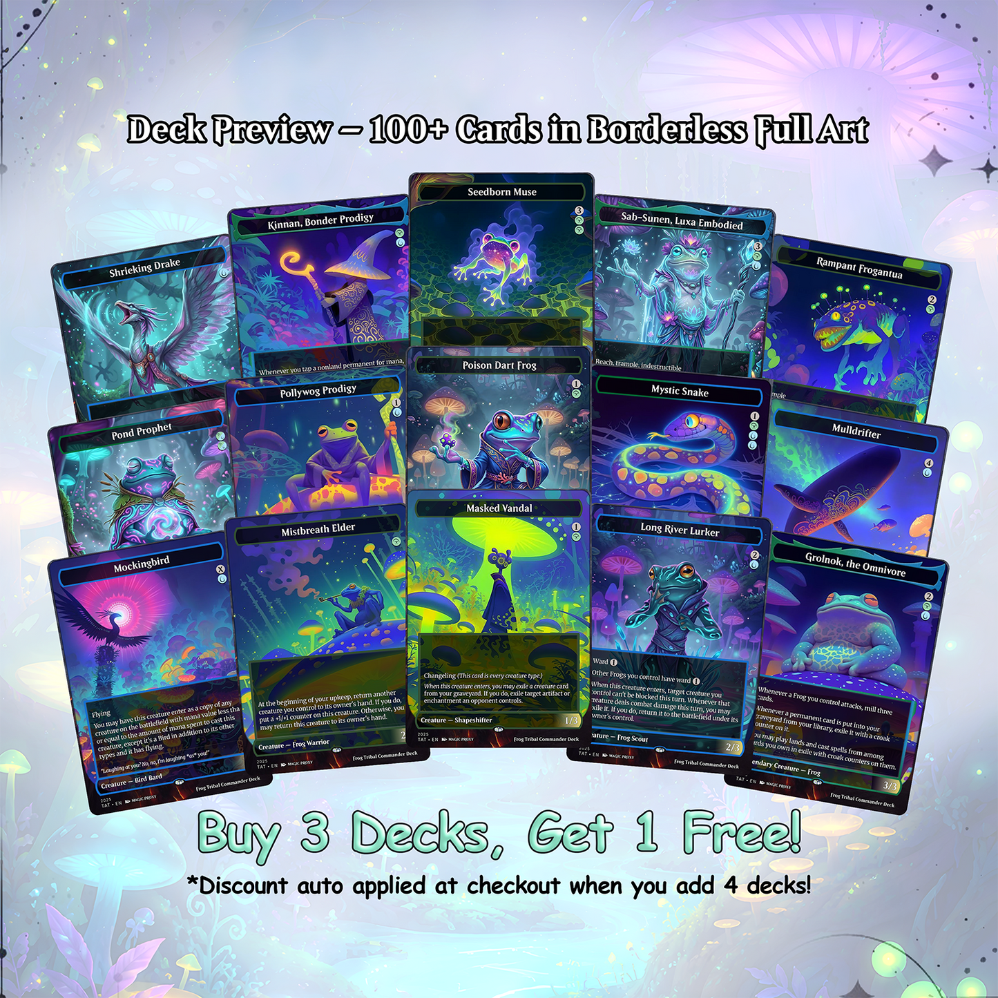 Frog Tribal Theme / Clement Commander Deck / Premium Paper Proxy Deck / 100 Cards + Tokens / Frog Tribal Bracket 4 EDH Magic Deck