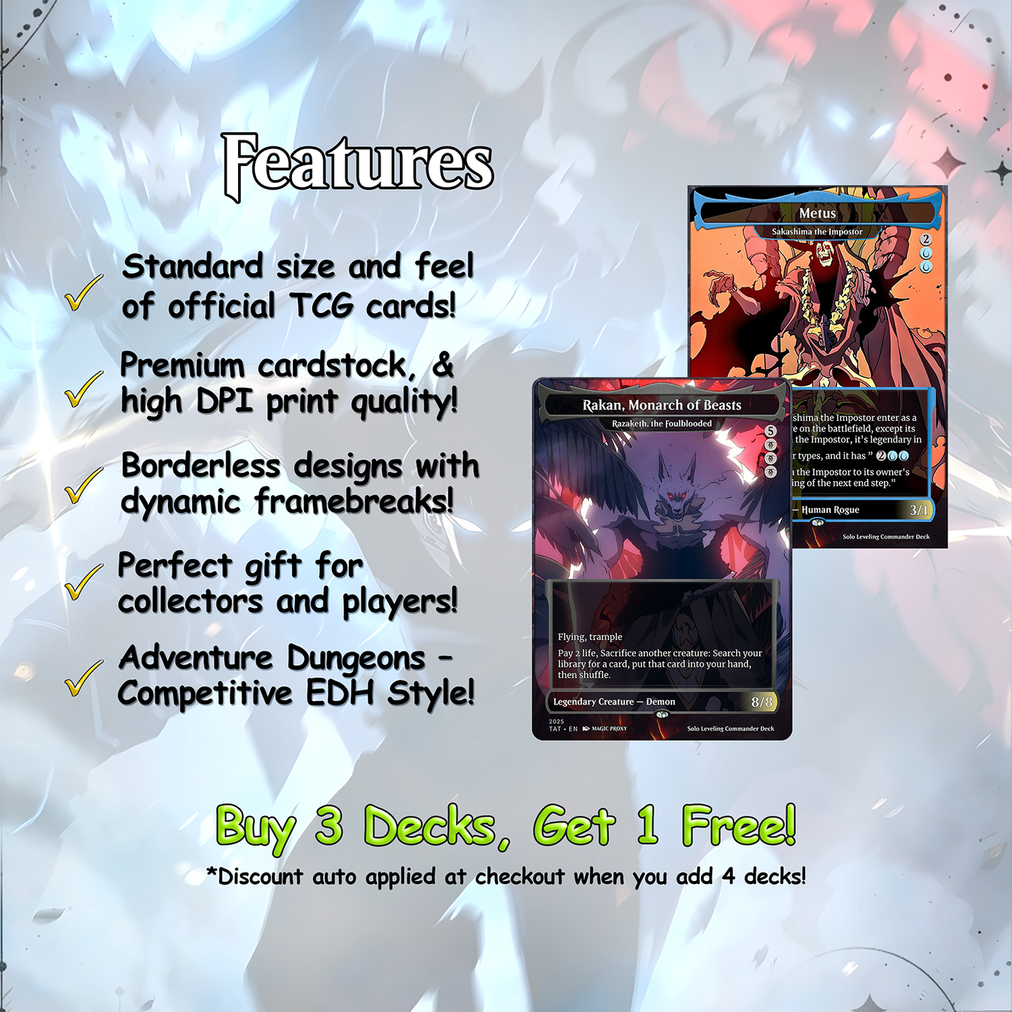 Solo Leveling cEDH Deck - Solo Leveling Magic Commander - Magic Proxy Deck with 170+ Unique Cards - Custom Cards MTG Proxy for Casual Play