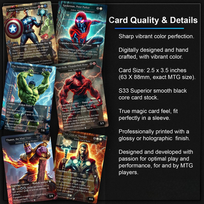M.a.r.v.e.l vs M.o.r.t.a.l. K.o.m.b.a.t, D.u.e.l Decks, 2 EDH Decks, K.e.n.r.i.t.h. the R.e.t.u.r.n.e.d K.i.n.g. vs C.a.p.t.a.i.n A.m.e.r.i.c.a EDH Deck, 216 Total Proxy Cards