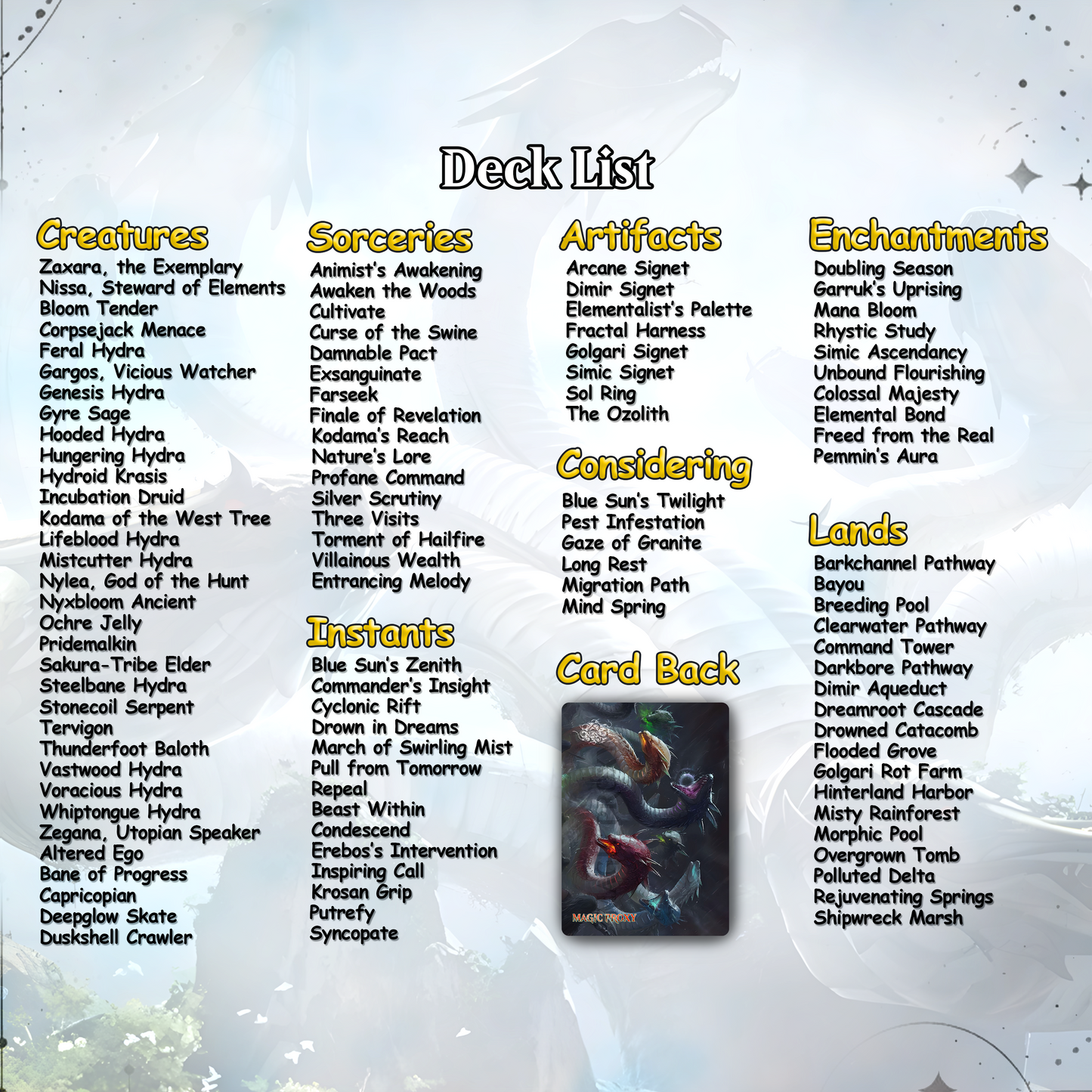 Hydra Commander cEDH Deck - Hydra Commander Magic Commander - Magic Proxy Deck with 170+ Unique Cards - Custom Cards MTG Proxy for Casual Play
